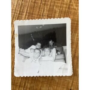 Vintage 1953 Black and White Photo Snapshot Friends Group Deckle Edge 3.5x3.5